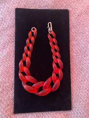 Acrylic Bold Red-Orange Chunky Chain Necklace. 20”
